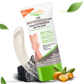 Novarnica Exfoliating and Moisturizing Foot Scrub Cream with Crushed Volcanic Rock, Shea Butter, Arnica Montana, Menthol 150ml - Repair Cracked Heels, Smooth and Moisturize
