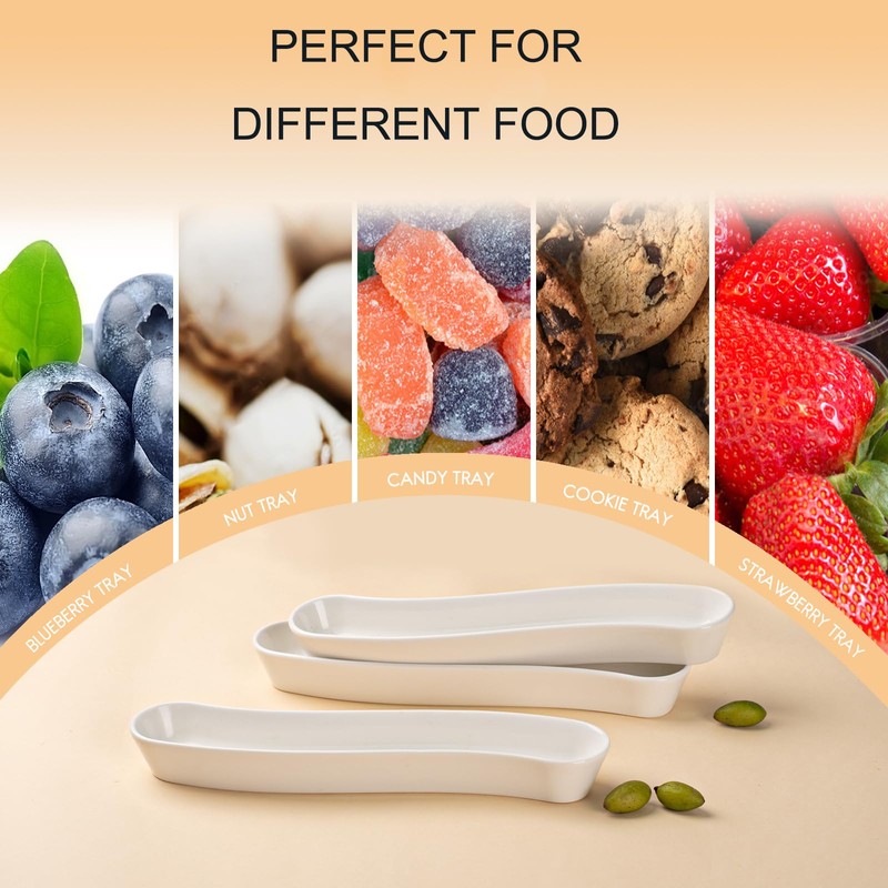 3-Pack Olive Plates-Versatile Ceramic Olive Tray for Snacks, Appetizers Platter-Long