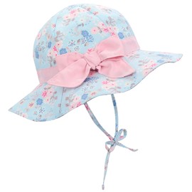 Baby Girl Sun Hat,Newborn Infant Toddler Sun Hat,UPF 50+,Wide Brim Bucket Hats,Adjustable Summer Beach Caps,Ideal for Ages 1-7 Years A Blue 6-12 Months