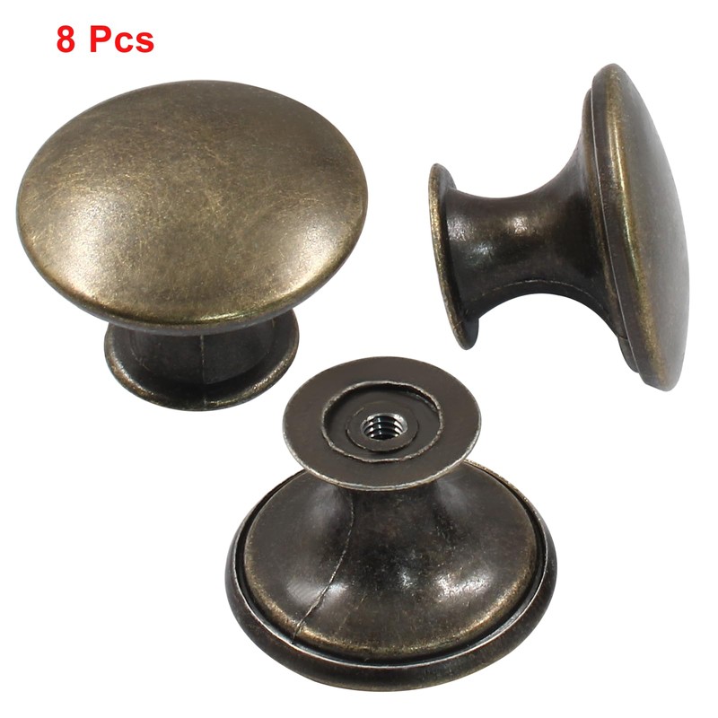 Zorveiio 8 Pcs Round Antique Cabinet Knobs 1.18" Diameter Bronze