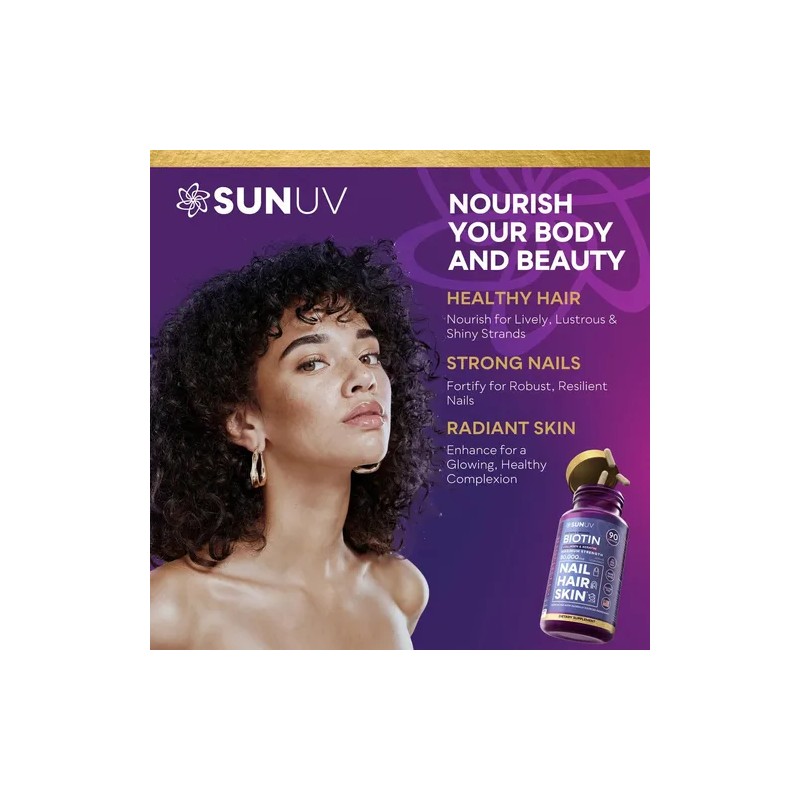 Sunuv Biotina 10000 Mcg Colágeno Keratina 90 Cápsulas