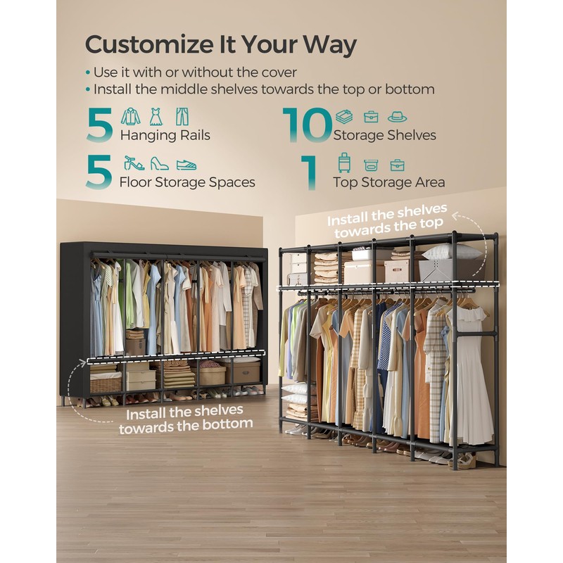 SONGMICS Wardrobe Closet, 83.5 Inch Large Capacity Portable Closet, Clothing