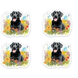 Altok Graphics Pack of 4-3 Inch Stickers - Black Labrador Sticker - Laptop, Water Bottle, Phone Sticker - Waterproof Vinyl - Floral Cute Black Lab Dog Decal