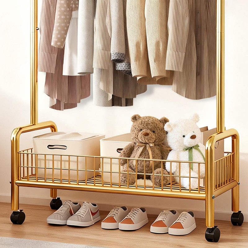 MYUPDALIN Clothes Rack with Shelves, Clothing Rack with Wheels, Multifunctional