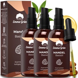 Emma Grün® Organic Almond Oil Cold Pressed 3 x 100 ml [100% Pure] - Almond Oil for Skin, Hair & Baby Care - Clean Almond Oil - Almond Cosmetic Oil for Hair Tips & Massage - Cold Pressed Base Oil