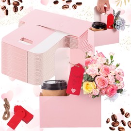 MotiMind 30 Set Brown Drink Carrier with Handle for 2 or 4 Cups, 12-30 oz Coffee Cup Holder, Takeout Beverage Delivery, Hot/Cold Drinks Caddy for Valentine Mother's Day Teachers' Day, Valentine Style