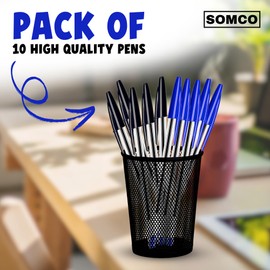 SOMCO - Pack of 5 Black & 5 Blue Biro Ballpoint Pens - Medium Tip - Premium Pen With Ergonomic Design