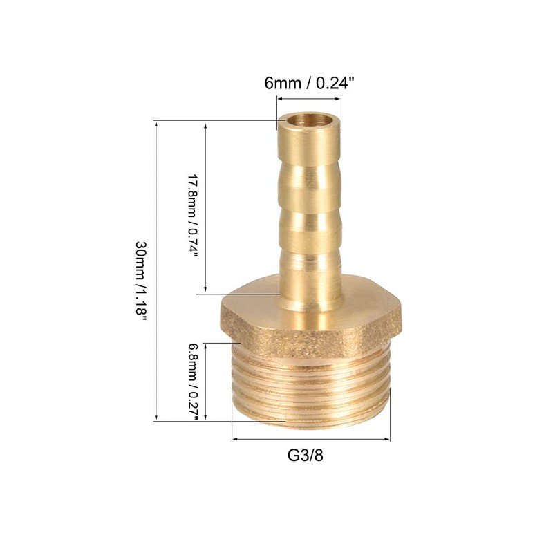 sourcing map Brass Barbed Pipe Plug Adapter 6 mm Barb