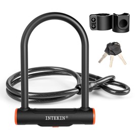 INTEKIN Bike U Lock Heavy Duty Bike Lock Bicycle Lock, 16mm U Lock and 3ft Length Security Cable with Sturdy Mounting Bracket for Bicycle, Motorcycle and More