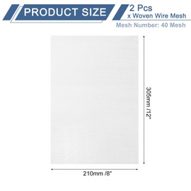 sourcing map 2Pcs 40 Mesh 12" x 8" Woven Wire Mesh, 304 Stainless Steel Air Vent Filter Screen, Window Screen Plain Weave Mesh for DIY Projects Vents Cover Filtration Animals Fence