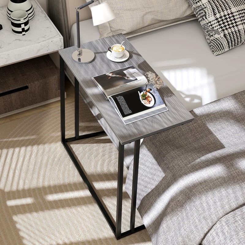 CAMOAT C-Shaped Side Table, Modern End Table with Metal Frame,