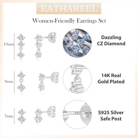EATHAREEL Silver Stud Earrings, Dainty 925 Sterling Silver Dangle Stud Earrings Set for Women – Hypoallergenic, Perfect for Multiple Piercings, Trendy Jewelry 2024