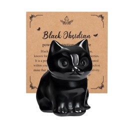 JSDDE Black Obsidian Crystal Cat Figurine for Cat Lovers Cute Gemstone Cat Ornaments Healing Crystals Cat Statue Gifts