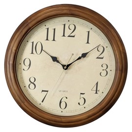 CHIRAY 16-Inch Solid Wood Silent Non-Ticking Decorative Wall Clock with Large Arabic Numerals Battery Operated Analog Retro Clock for Living Room, Kitchen, Bedroom