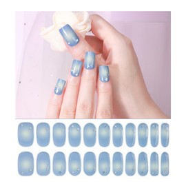 Winning Smile Fully Cured Gel Nail Stricker, UV Free Nail Polish Strips, Salon Class, Long Lasting, Easy Apply & Remove, Includes 22 Strips, 1 Prep Pad, 1 Nail File & 1 Wooden Stick (Gradient Blue)