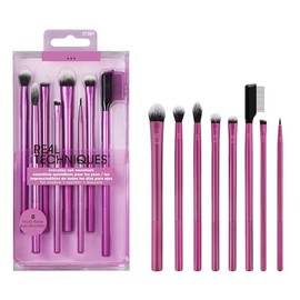 Real Techniques, Everyday Eye Essentials, Set de Brochas de Maquillaje para Ojos, Kit de Accesorios Esenciales, Juego de Brochas para Sombra, Delineador y Rimmel, 8 piezas