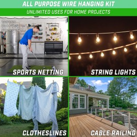 GoSports 30 ft Span Adjustable Wire Hanging Kit - Stainless Steel Cable System for Indoor & Outdoor Use - Hang Sports Nets, String Lights and More