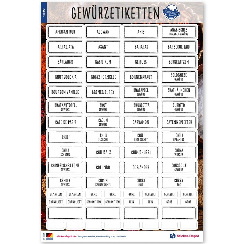 Spice Labels Feinschmer Edition 2019 – 117 Spice Stickers, Flour