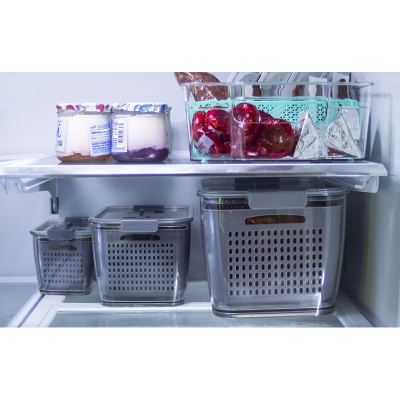 Kitchen Spaces Colander Stackable Food Storage Bin, Large, Gray, 11"L