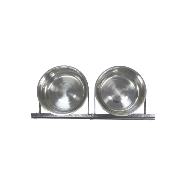 Lucky Dog Stainless Steel Double - Fixed Position Food & Water Pet Bowls (21in. x 8in. X 5in.)