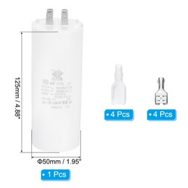 PATIKIL CBB60 80uF Run Capacitor,1 Pcs AC450V 4 Pin Double Insert with Sheath Spring, White