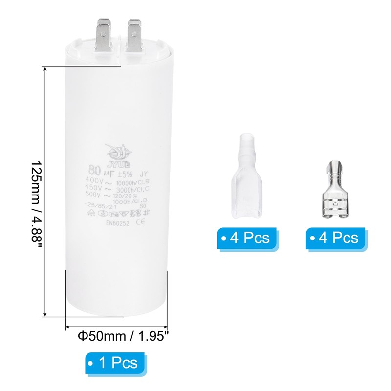 PATIKIL CBB60 80uF Run Capacitor,1 Pcs AC450V 4 Pin Double