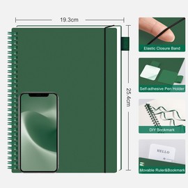 RETTACY B5 Notebook Bullet Dot Journal, Grid Dotted Notebook 140 Pages /70 Sheets for Writing,Notepad with PVC Pocket, Pen Loop,Ruler, Bookmark for Women Men Work Office School, 19 x 25 cm-Dark Green