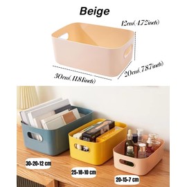 EURXLQ Pack of 10 Beige Storage Boxes, Plastic Storage Basket with Handles, 30.5 x 20 x 12 cm, Bathroom Organiser, Kitchen Cupboard Organiser, Box, Baskets, Storage, Plastic Box for Shelf