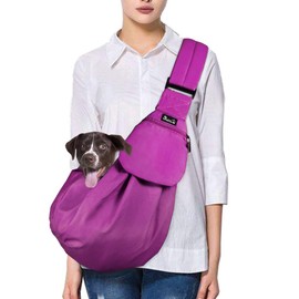SlowTon Dog Carrier Sling - Thick Padded Shoulder Strap Adjustable Dog Carriers for Small Dogs, Puppy Carrier Purse for Pet Cat with Front Zipper Pocket Safety Belt Machine Washable (Fuchsia M)