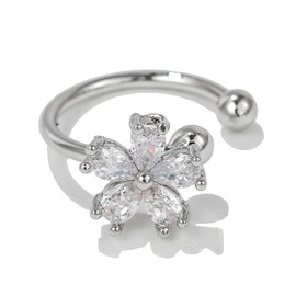 Dainty Crystal Flower Ear Cuff Earring Cubic Zirconia Cherry Blossom Cartilage Clip On Non Piercing Fake Huggie Hoops Earrings Cute Birthday New Year Jewelry Gifts for Women Teen Girls (Gold)