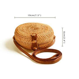 i-lan Handwoven Round Rattan Straw Bag- 7.5 x 2.4 Inch Round Bali Crossbody Bag Summer Beach Boho ShoulderBag Purse Clutch Handbag