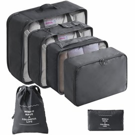 LANSKLBD 6 Set Packing Cubes for Suitcases Travel Luggage Packing Organizers,Travel Essentials Luggage Organizer for Travel Accessories Shoe Bag Tioletry Bag Laundry Bag (Black)