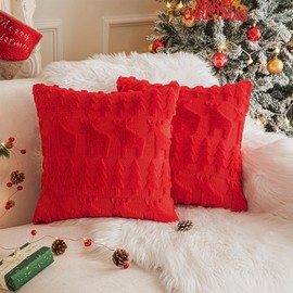 SEAUR Christmas Throw Cushion Covers Xmas Decorations Pillowcase Christmas Reindeer Soft Pillow Covers 2 Pack for Sofa Living Room Home Red 45x45 cm