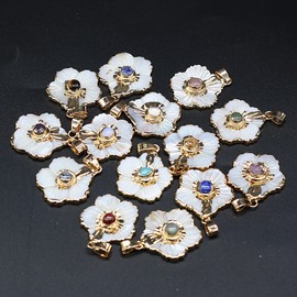 LHJ Plum Blossom Shape Natural Mother of Pearl Shell Pendnats Energy Crystal Stone Setting for Jewelry Making 5 pcs