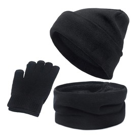 3Pcs Winter Knitted Hat Scarf Gloves Set Fleece Lined Warm Beanie Touch Screen Gloves for Women Men Outdoor Cycling Skiing