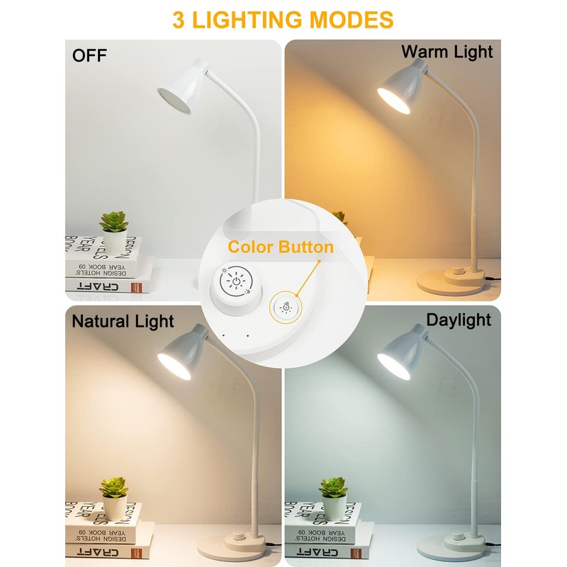 BOHON LED Desk Lamp with USB Charging Port, 3 Color