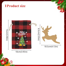 Christmas Burlap Gift Bags, Christmas Drawstring Bags with Elk Tag, Small Christmas Candy Bags Plaid Xmas Gift Bags Reusable Gift Wrapping Bags for Kids Holiday Xmas Party Favors Y9HLGZMBD