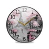 ALAZA Paris Eiffel Tower Couple Pink Floral Acrylic Painted Silent Non-Ticking Round Wall Clock, 12 Inch Battery Operated Quiet Bathroom Clock for Living Room Kitchen Office Decor