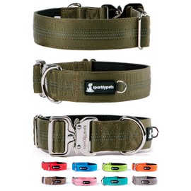 SparklyPets Heavy Duty Wide Dog Collar with Quick Release Chrome Buckle – Thick Tactical Dog Collar with Reflective Stripes & Soft Lining – for Large & Medium Breeds