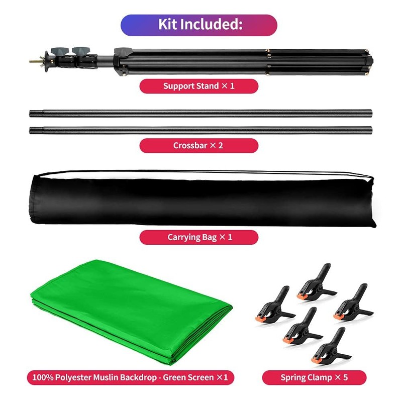 Green Screen Backdrop Kit, 5 x 6.5 ft Portable Chromakey