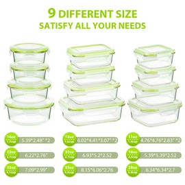 Bayco Glass Food Storage Containers with Lids, [24 Piece] Glass Meal Prep Containers, Airtight Glass Bento Boxes, Leak Proof (12 lids & 12 Containers) - Green