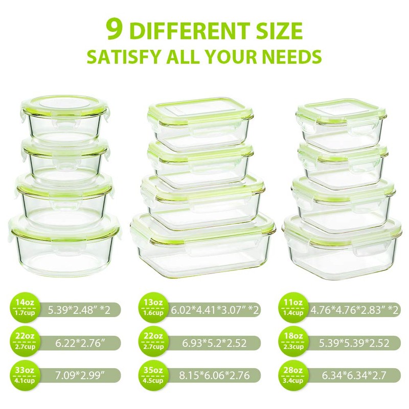Bayco Glass Food Storage Containers with Lids, [24 Piece] Glass