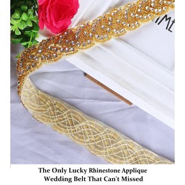 DUOBAO Wedding Belt-Rhinestone Belt Crystal Rhinestone Appliques Belts for Women Wedding Dress Sash Handmade Rhinestone Belt (Gold)
