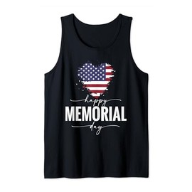 Happy Memorial Day Shirt Heart USA Flag American Patriotic Tank Top