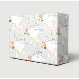 4 Sheets 4 Tags 25th Silver Wedding Anniversary Wrapping Paper Beautiful Classy And Elegant Flowers Champagne Glasses Design Silver Wedding Anniversary Giftwrap