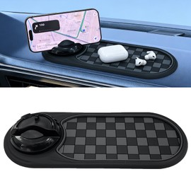 JYIS Multifunctional Car Anti-Slip Mat, 360° Rotating Car Anti Slip Mat Phone Holder with Temporary Parking Number, Anti Slip Mat for Car Dashboard for Storage Phones Sunglasses Keys Gadgets（Black）