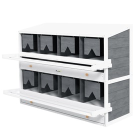 PawHut Chicken Nesting Box, Wooden Roll Out Lay Nesting Boxes for 16-32 Chickens, with 8 Compartments, 2 Egg Collection Trays, 4 Perches, for Chicken Coop, Chicken Run, Gray