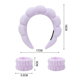 Voarge 3-teiliges Make-up-Stirnband und Handgelenksbandagen für Damen, Frottee-Haarband, Spa-Haarband, Violett, 18 x 7 x 3,5 cm