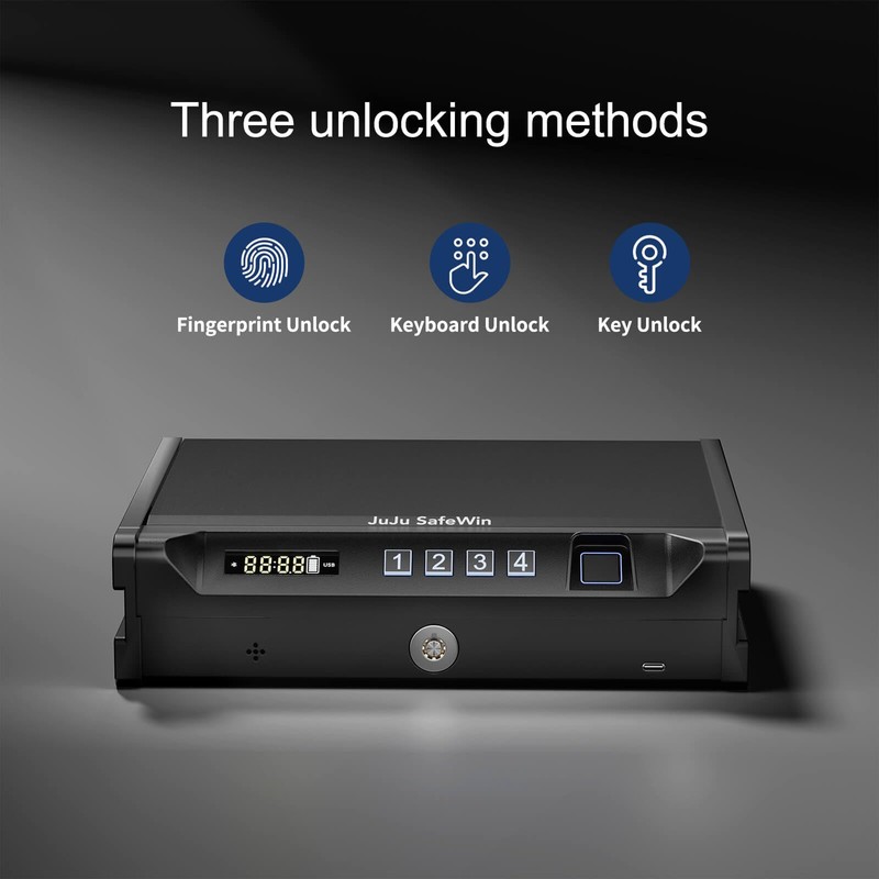 Biometric Quick Access Gun Safe for 2 Pistols,3 Ways Unlock
