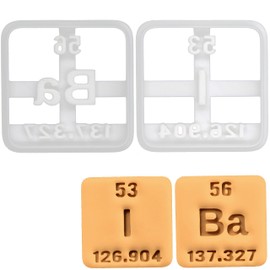 BAKERLOGY Set of 2 Iodine and Barium Periodic Table Element Cookie Cutters (Symbol Ba and I) - Detailed Biscuit Cutter Design for Baking and Crafts, ideal on fondant, dough, clay